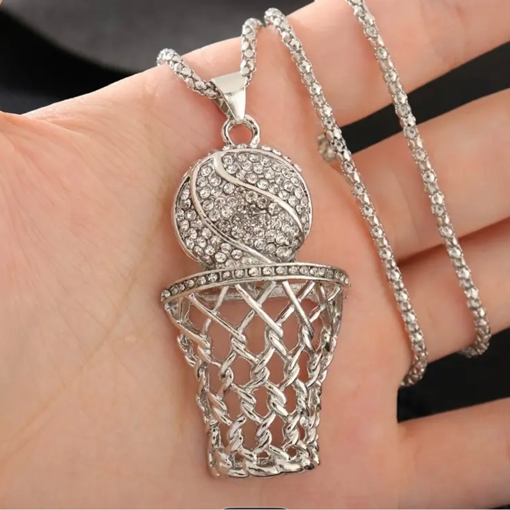 Gold or Silver Basketball Hoop Pendant - Picture 4 of 16